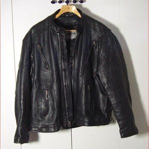 Vtg Black Leather Cafe Racer Biker Jacket Unik Premium Sz 54 /2XL